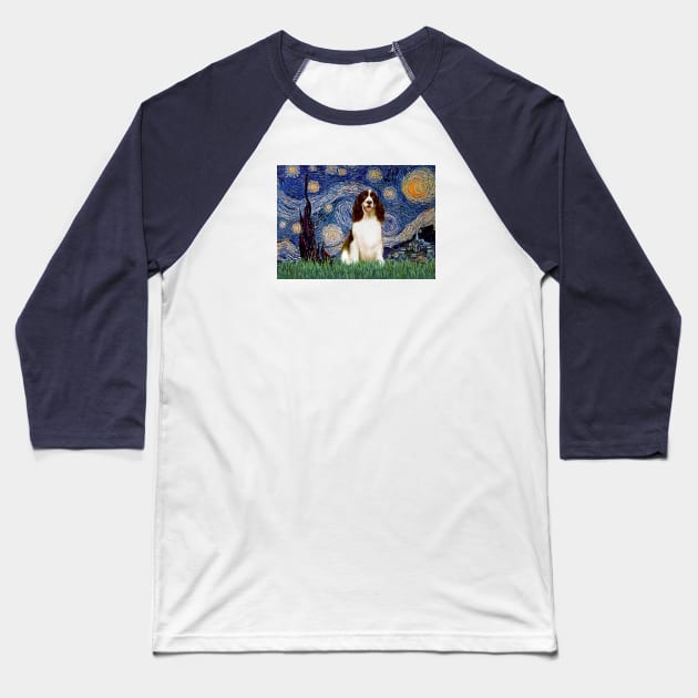 Starry Night Adapted to Include an English Springer Spaniel (brown-white) Baseball T-Shirt by Dogs Galore and More